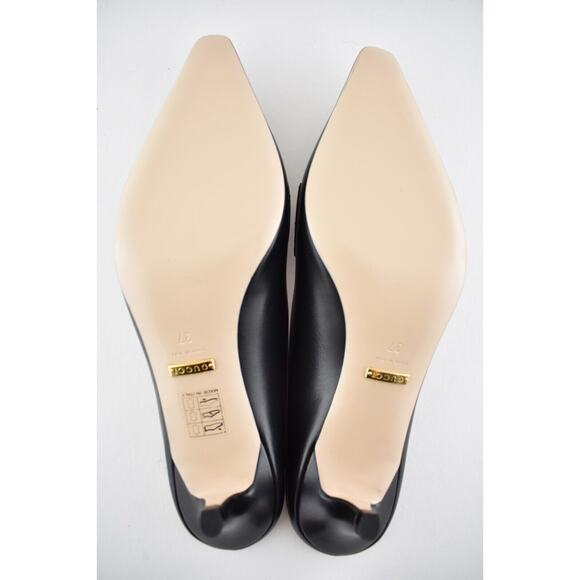 Gucci Zumi Black Leather Silver Gold GG Kitten Heel Mule Slide Loafer Pump 37 - Picture 12 of 12